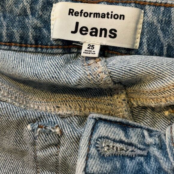 Reformation Montego Destroyed Liza High Rise Straight Crop Jeans Size 25 - Picture 2 of 6